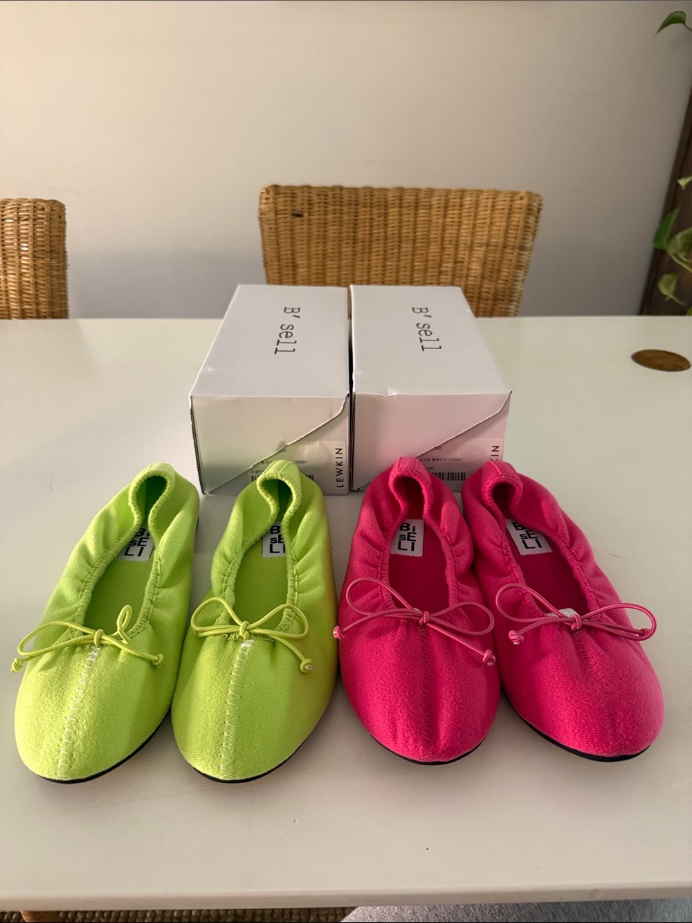 Ballet Flats in Neon Green and Hot Pink